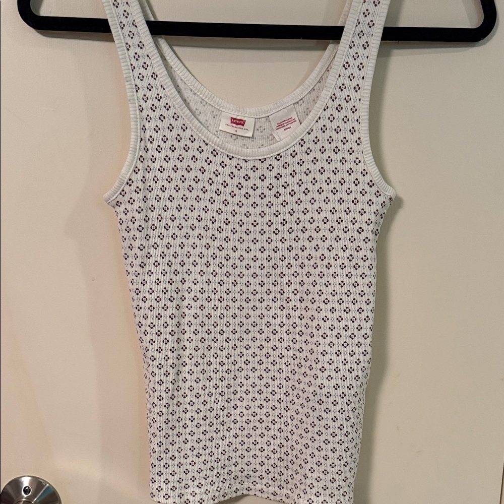Levi's White and brown w/ small blue dots Patterned Tank Top
